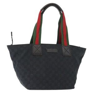 GUCCI GG Canvas Web Sherry Line Tote Bag Black Red 131230 Auth 152018